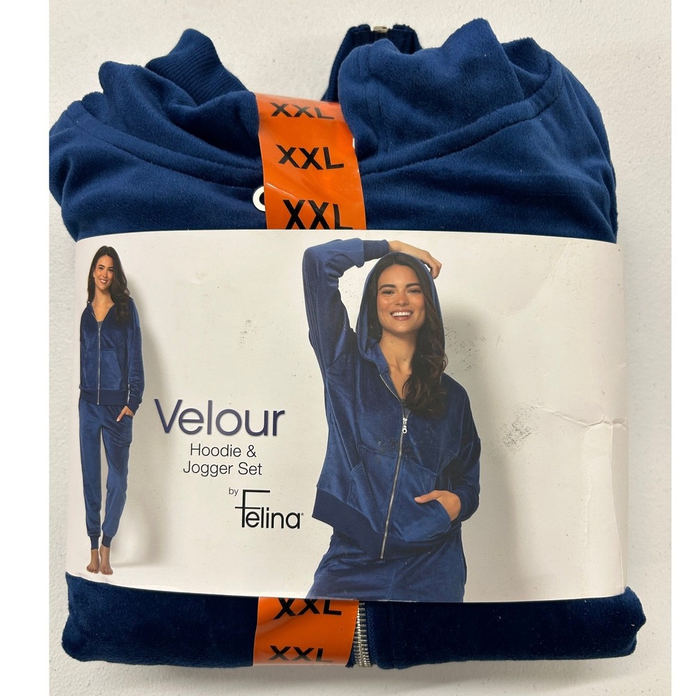 Felina Velour Hoodie and Jogger Set Navy Blue Women XXL C7589 Loungewear 2-Piece